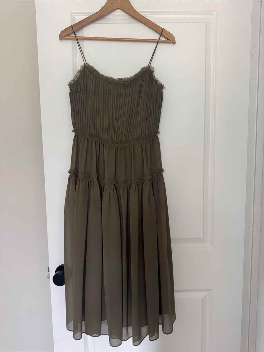 Banana Republic Olive Pleated Fringe Midi Dress Size 4